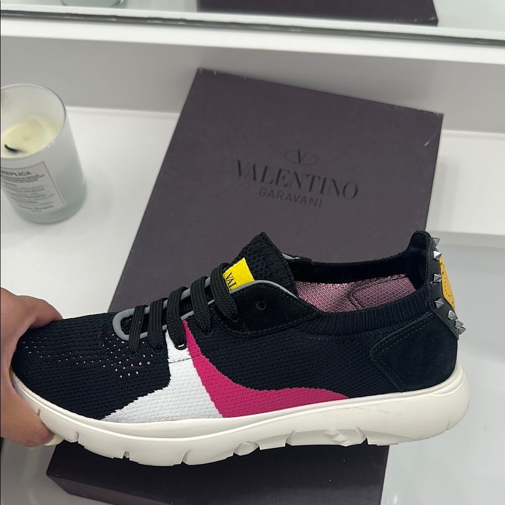 Valentino Garavani Sound Low Top Studded Knit Lace Up Sneakers